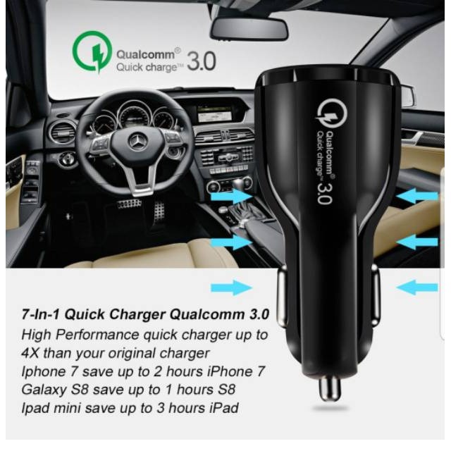 Original Casan Mobil qualcomm 6A fast charging 2 USB casan mobil motor fast charging 2 lubang