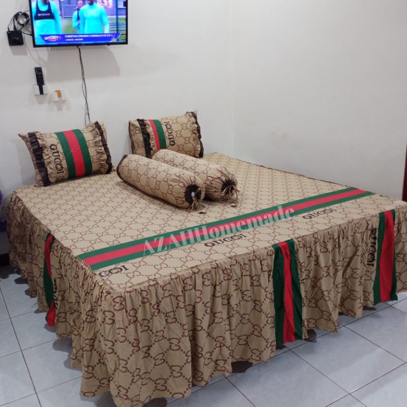 Sprei Rumbai Katun Esra Bantal Rimpel Motif Warna Solid