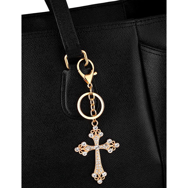 LRC Gantungan Tas Fashion Golden Cross Diamond Key Chain K43422