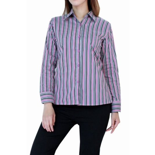 kemeja panjang wanita salur tricolor (salur 3 warna)