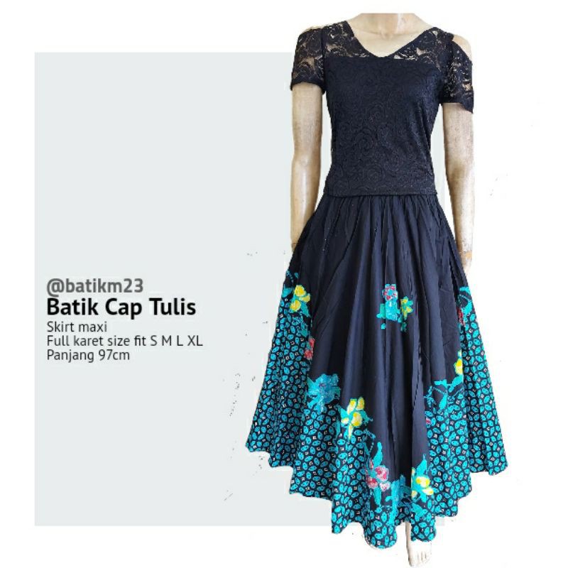 Rok batik panjang skirt maxi kawung biru tosca