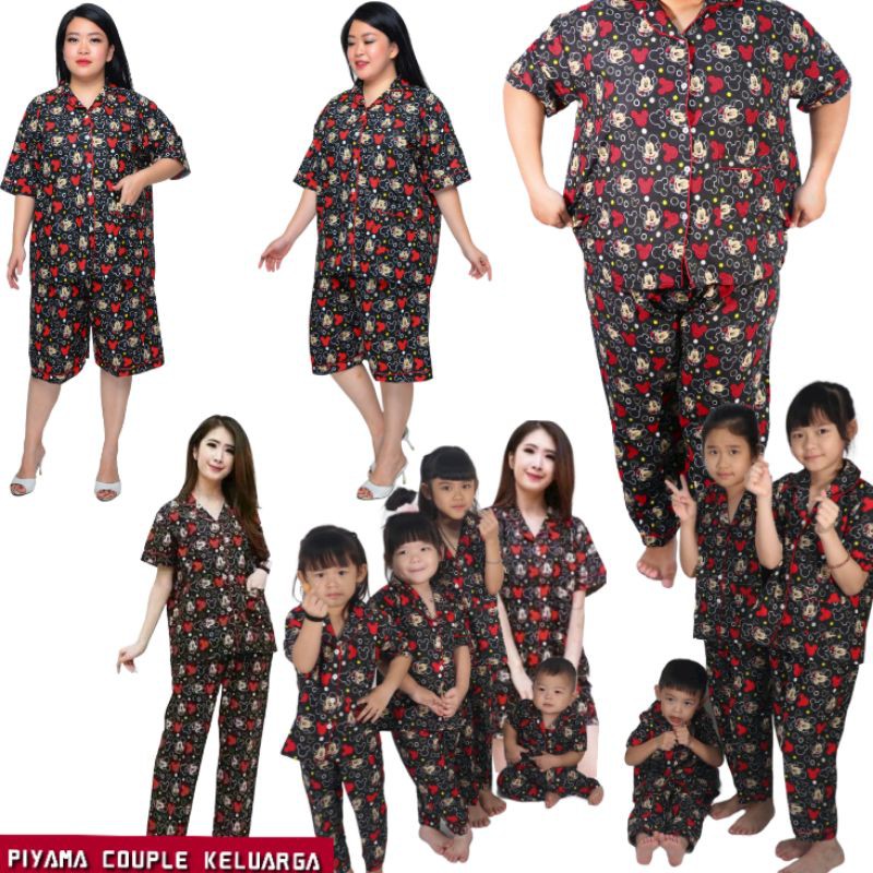 BAJU TIDUR STELAN/SET couple ibu dan anak karakter tikus hitam