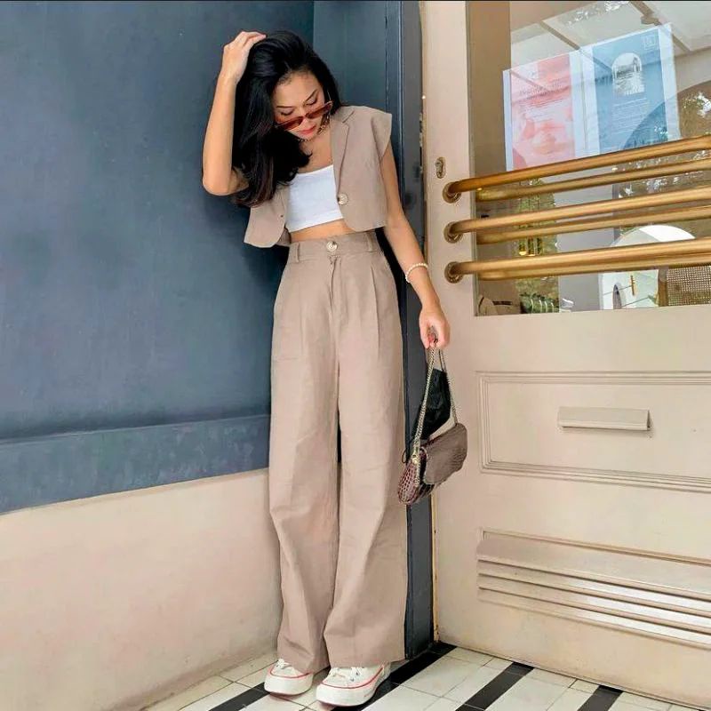 Kulot Linen M L XL XXL Import Highwaist 2239 - Cullote Pants | Wide Leg Cullotes | Celana Kulot Wanita