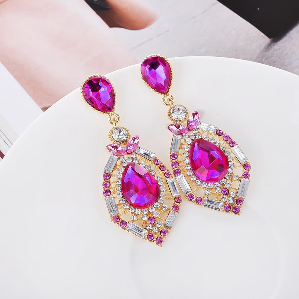 Hu Hu Hu Hu Hu Alat Bantu Pasang Kacamata♡ Anting Bentuk Tetesan Air Bahan Zinc Alloy Aksen Berlian Imitasi Untuk Wanita