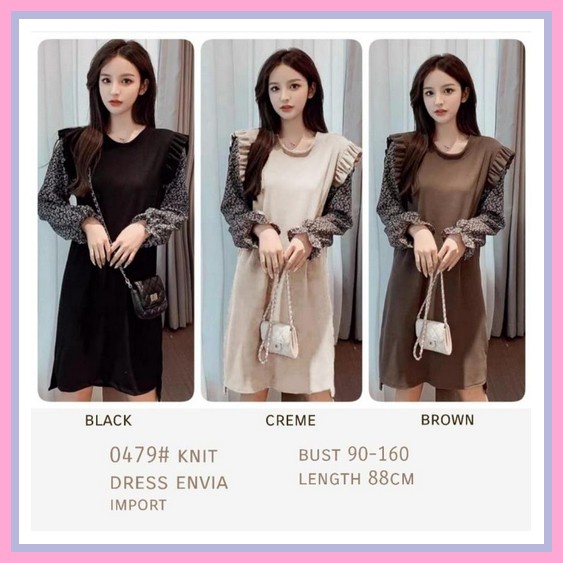 Dress Korean / Tunik Dress Korea / Baju Impor Envia Knit Dress Import Tm 0479 - Creme