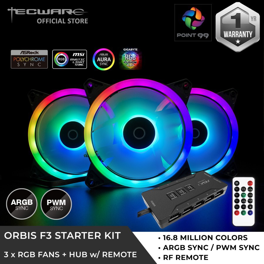 Tecware ORBIS F3 Starter Kit - 3 Fans PWM ARGB with Controller|Remote