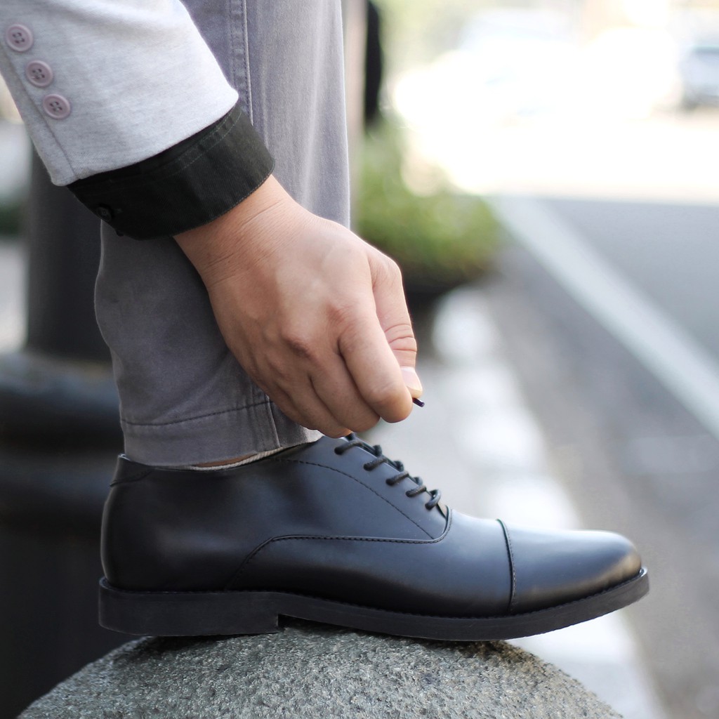 OXFORD FULL BLACK - Pantofel Pria Kulit Asli Formal Kasual Sepatu Pantofel Kerja Hitam - Pantopel