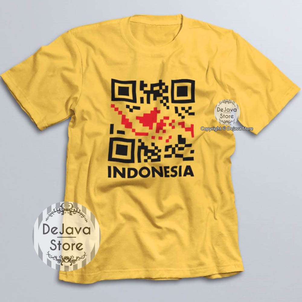 Kaos Distro Indonesia Peta Barcode Baju Kemerdekaan Agustus Cotton Combed 30s Unisex Premium | 4376-KUNING