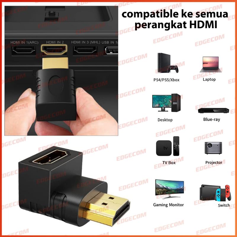 Gender / Konektor HDMI Male to HDMI Female Type L Siku 90 Derajat