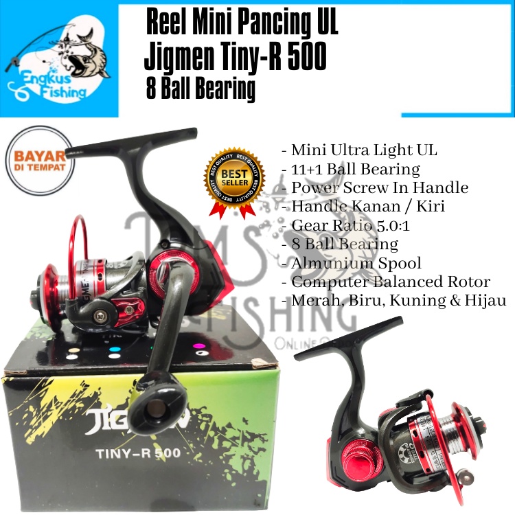 Reel Pancing UL Jigmen Tiny R-500 Mini (8 Bearing) Spool Alumunium Ultra Light Murah - Engkus Fishing