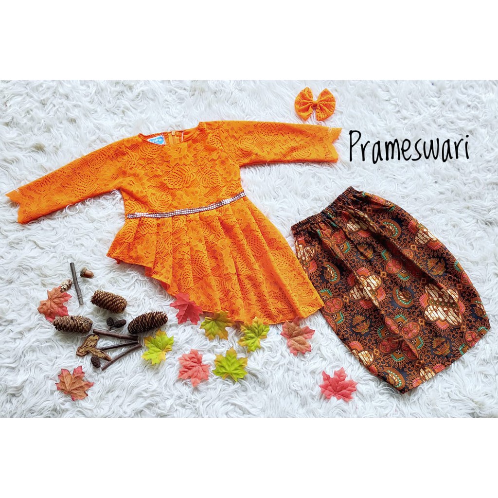 Baju Kebaya Anak Prameswari Size 8-10 Tahun Warna Orange (ReadyStock)