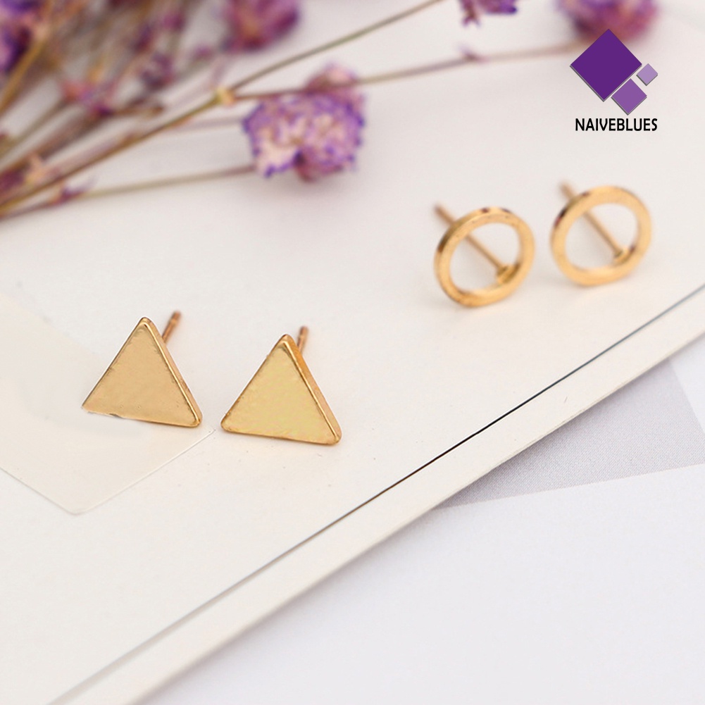 8pcs / Set Anting Stud Bentuk Geometri Persegi Segitiga Untuk Hadiah Wanita