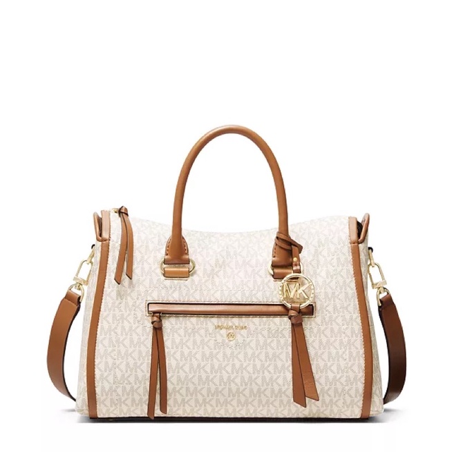 MICHAEL KORS MK Carine Medium Logo Satchel Vanilla Acorn