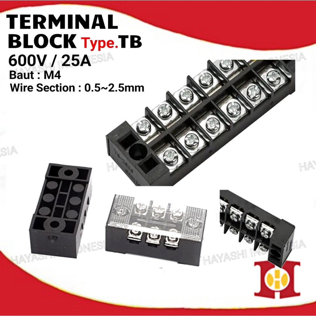 Terminal Block Block Kaca 25A TB 2503 2504 2506 2512 3P 4P 6P 12P Pin - 5pcs