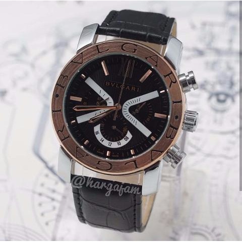 Jam Automatic Bulgari Super Chrono Strap Leather Black | Ring Gold (hargajam otomatis matic) HJ