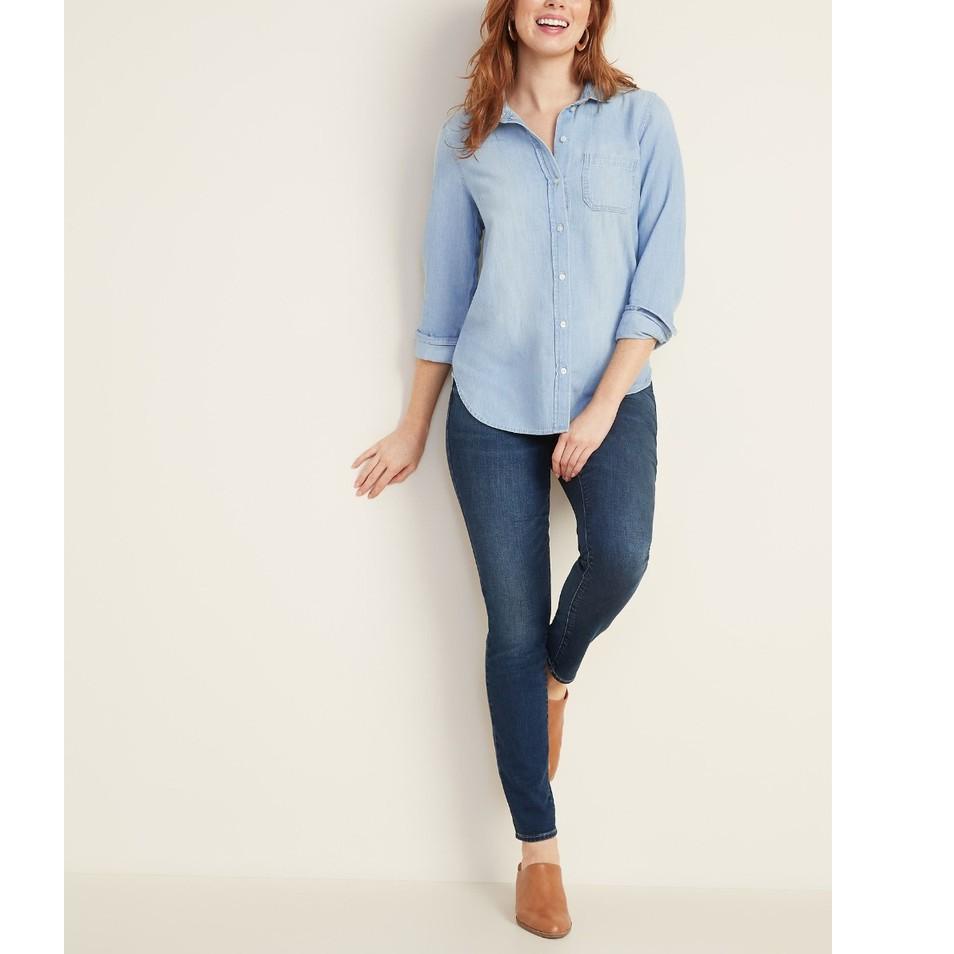 ➤ OLD NAVY Relaxed Chambray Classic Shirt | Kemeja Denim Wanita - 2464 ね