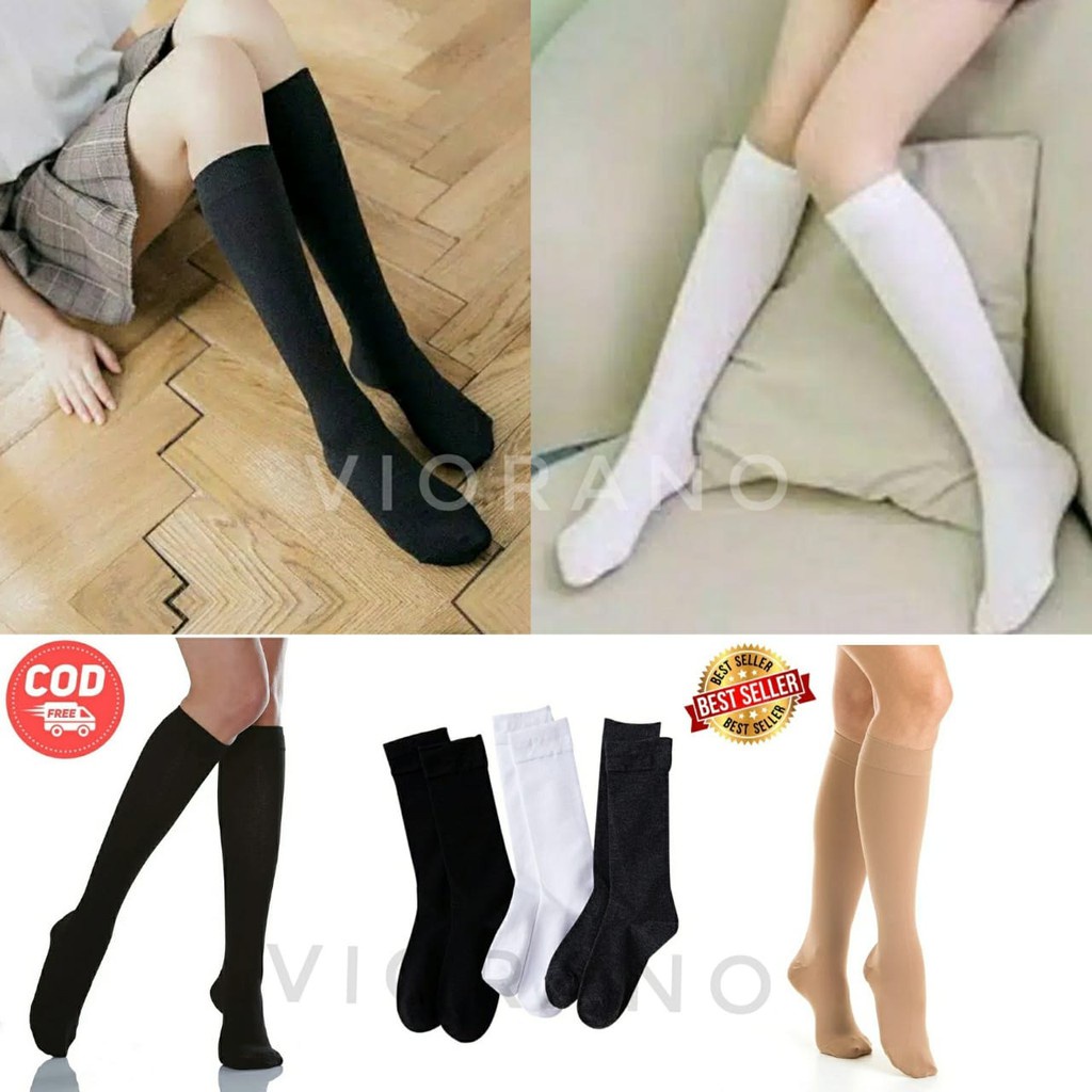 Kaus Kaki Unisex Panjang Selutut Bahan Spandex Lembut / Kaos Kaki Wanita Dewasa Selutut Tebal Bisa Untuk Pria Wanita Kaos Kaki Sekolah Putih Hitam Cream All Size Murah