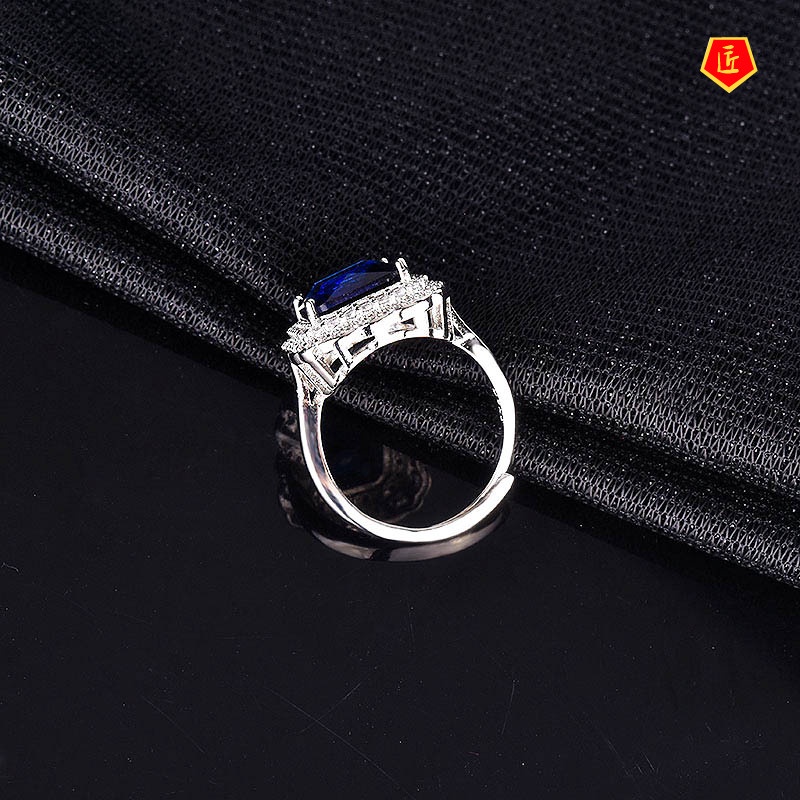 [Ready Stock]Luxury Elegant Inlaid Emerald Square Diamond Open Ring