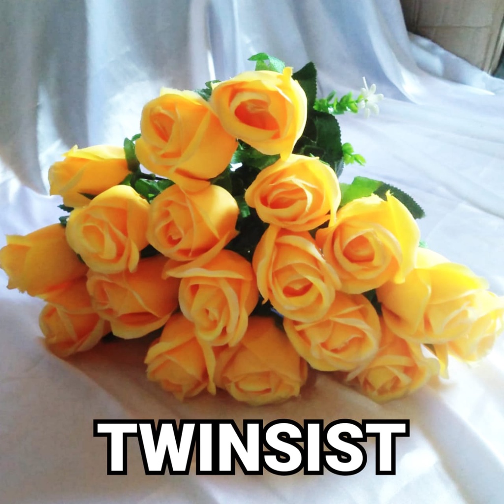 (BUNGA SAJA) Bunga Mawar Rose Jumbo 18 Kuntum Plastik Artificial Palsu/Bunga Hias Plastik/Dekorasi