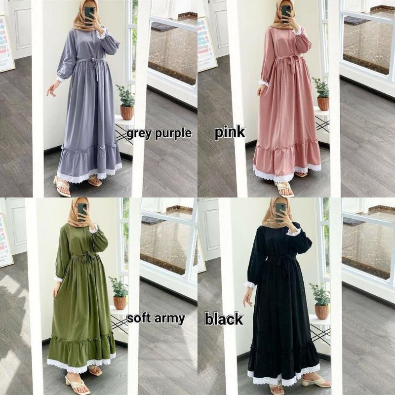 HAZZEL DRESS POLOS POLO LINEN FULL KANCING TALI PINGGANG | ASMIRA MAXI DRESS RENDA REMPEL DAILY BUSUI WANITA DRESS MOSCREPE