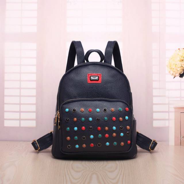 Baru fashion rivet ransel wanita mewah merek desainer terkenal bordiran untuk tas sekolah