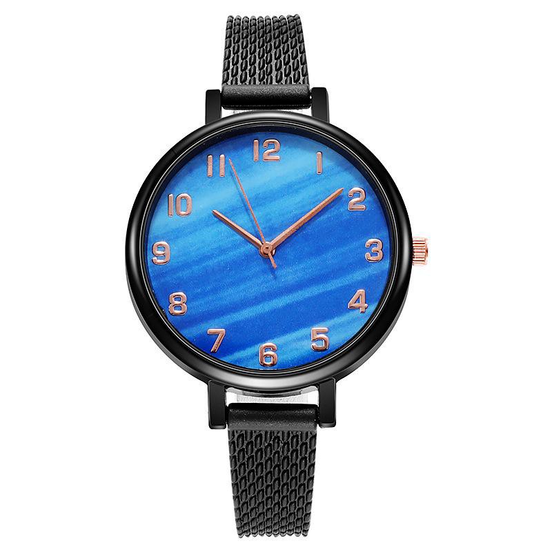 ✅COD [BBS] Jam Tangan Analog Quartz Tali Strap PU Corak Dengan Warna Gradasi Untuk Wanita Dan Pria-Biru