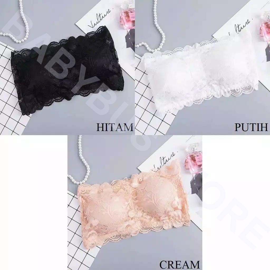 BBS BRA-844 BRA KEMBEN RENDA TANPA TALI BRA BANDEAU DENGAN BUSA TANPA TALI BRA RENDA IMPORT