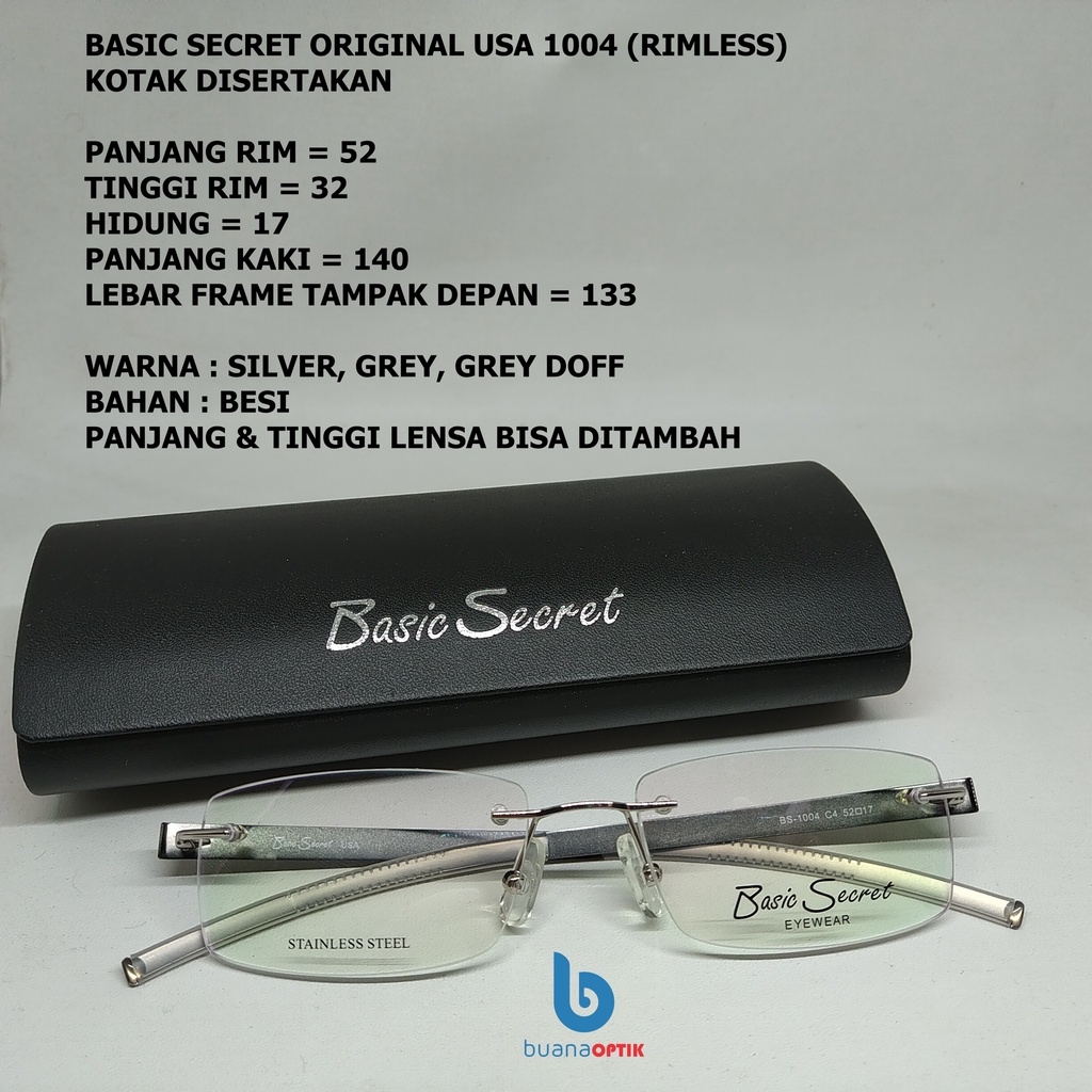 FRAME KACAMATA RIMLESS BASIC SECRET ORIGINAL USA 1004