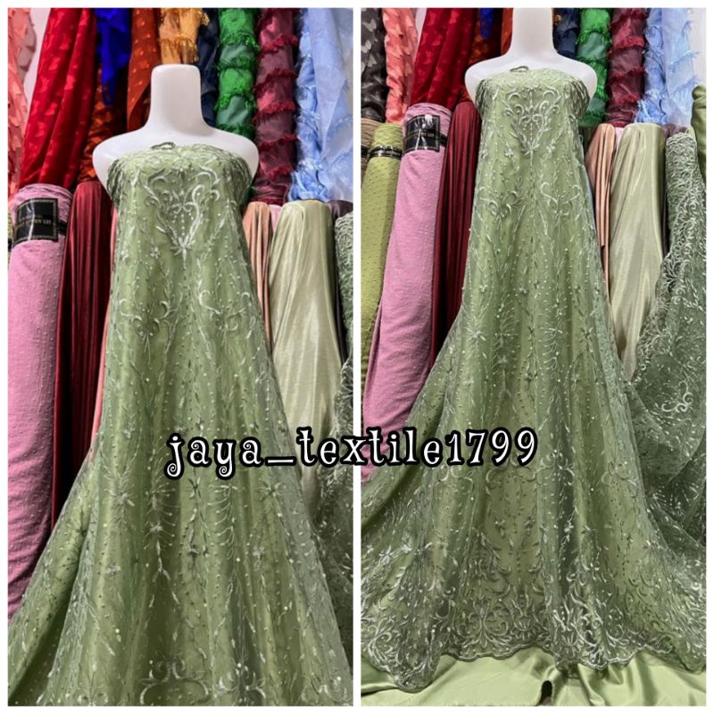 Jual TERMURAH..!!! KAIN TILE TULLE AKAR MUTIARA BORDIR ATAS BAWAH ...