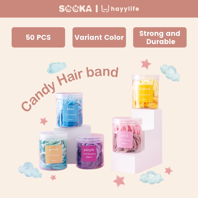 Sooka Ikat rambut nylon 50pcs / karet rambut kemasan toples HL-BBA514