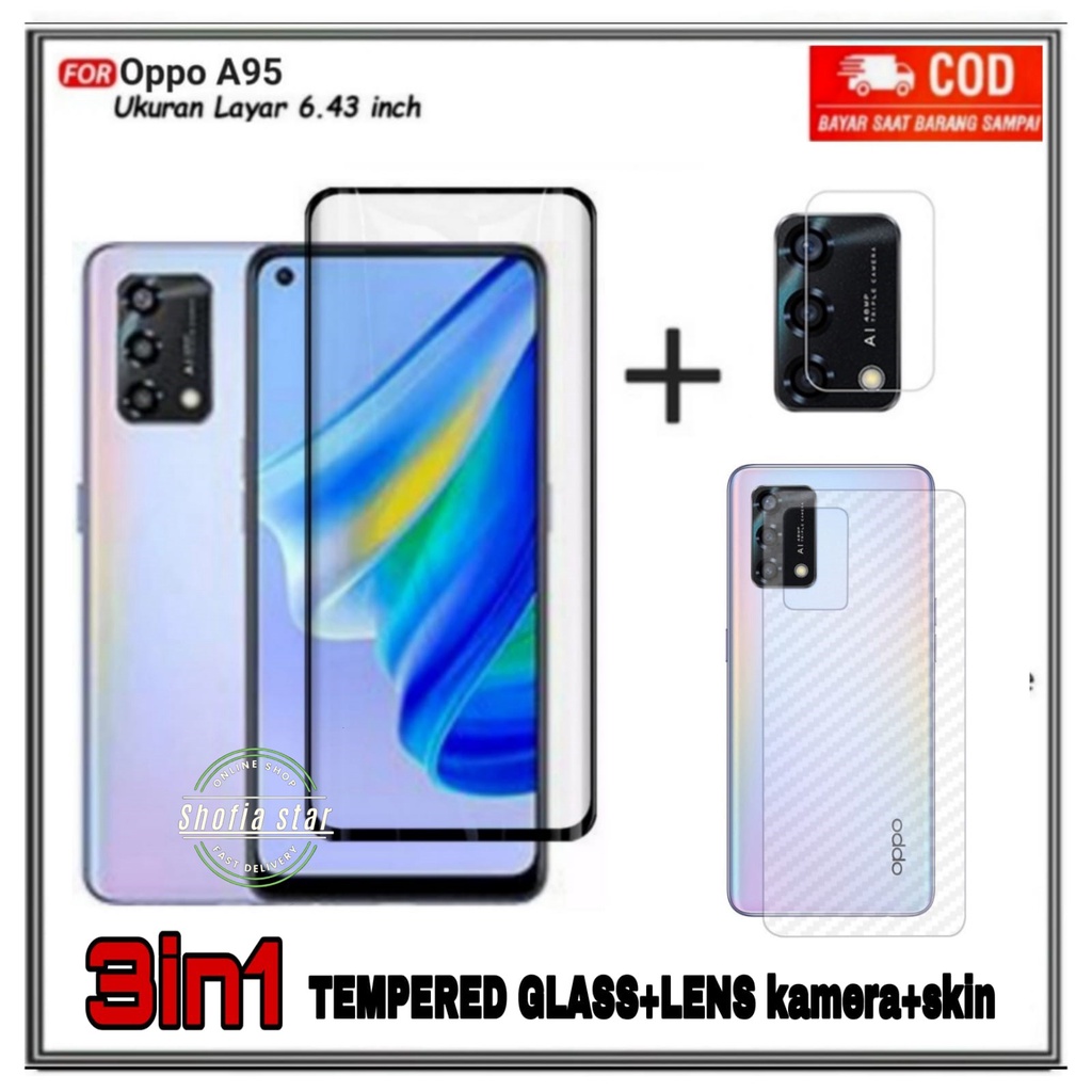 PAKET 3IN1 TEMPERED GLASS OPPO A95 A74 A55 A54 A74 A95 4G/5G TG LAYAR ANTIGORES KACA FULL COVER