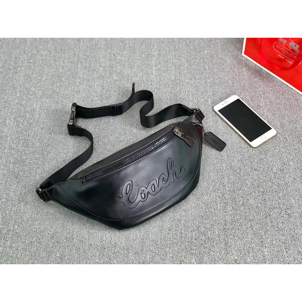 Tas Coach Waistbag Rivington Leather Black Original Tas Selempang Pinggang Bahu Slingbag Sling Bag Waist Bag Beltbag Belt Bag Shoulderbag Shoulder Bag Coach Pria Wanita Original