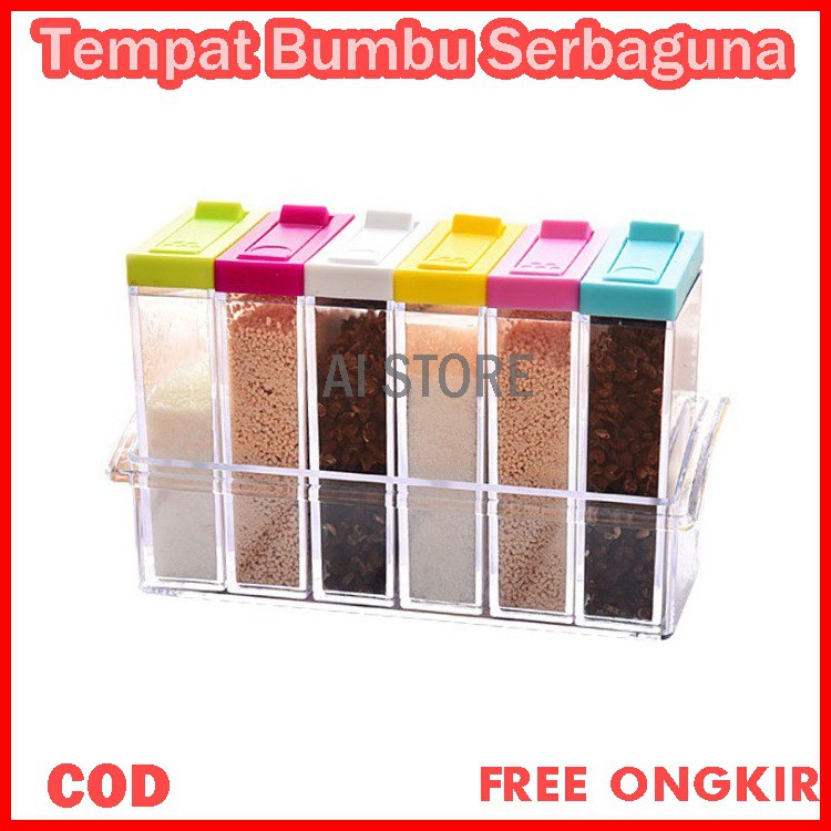 Tempat Bumbu Kotak Bumbu 6 in 1 Seasoning Tempat Penyimpanan Rak Dapur Perabot Dapur