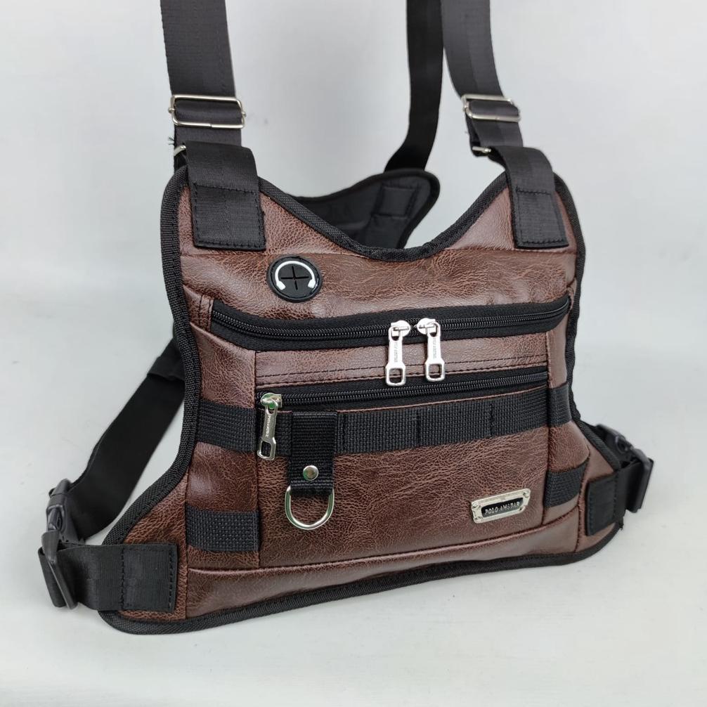 Chest Bag Kulit Pu Leather Water Resistant Tas Dada Tactical Chest Rig Outdoor Tas Rompi Tas Selempa