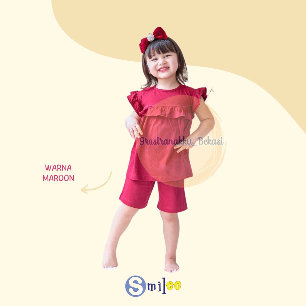 Setelan Anak Kaos Smilee Pompom mix warna size 1-5Tahun