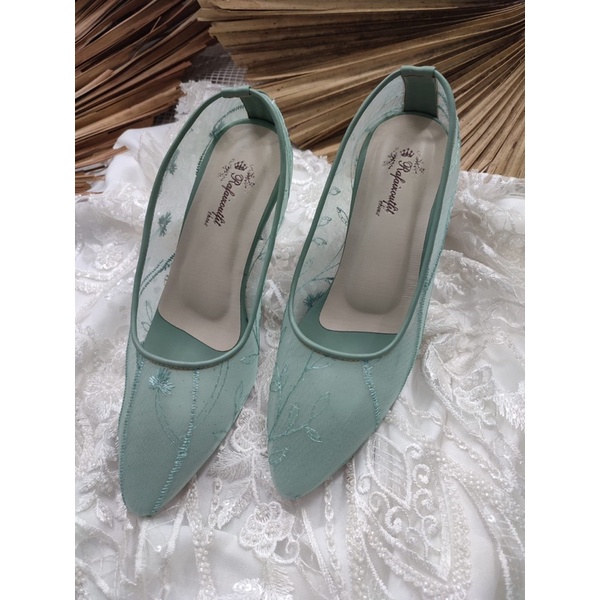 sepatu Rafaizoutfit sage green kalia sepatu wanita sepatu wedding tinggi 7cm kaca