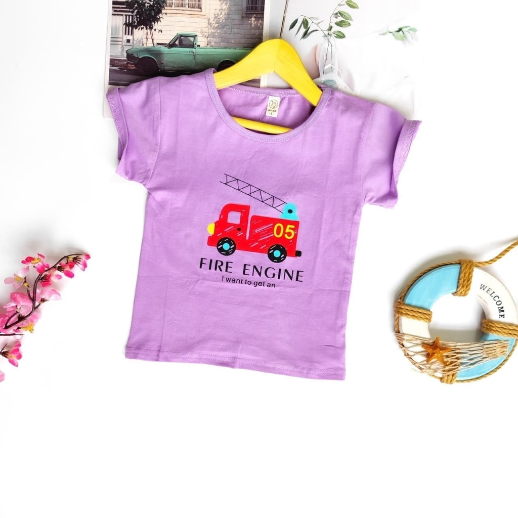 Promo !! Atasan anak perempuan / Kaos anak perempuan import / Atasan number five fire engine ukuran 6 bulan - 2 tahun