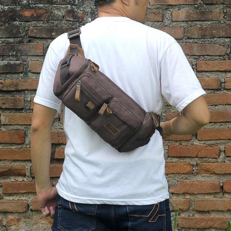 AUTHENTIC Tas Selempang Sling Bag Waist bag Pria Cowok Tactical Kulit Asli Original