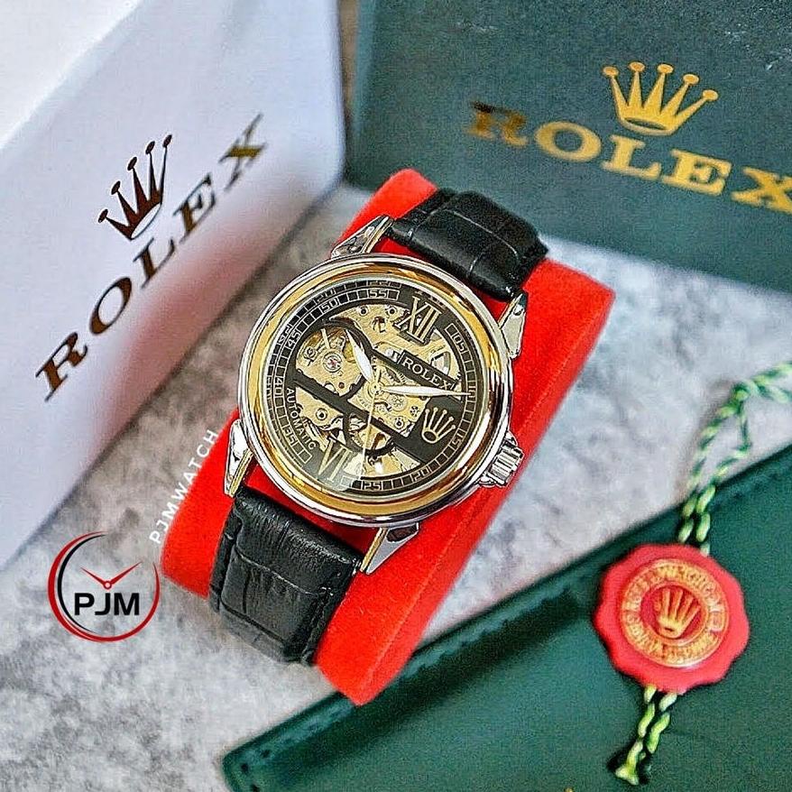 nagashops837 Rolex Automatic Kulit | Skeleton | Tanpa Baterai | Jam Tangan Pria Otomatis Transparan 