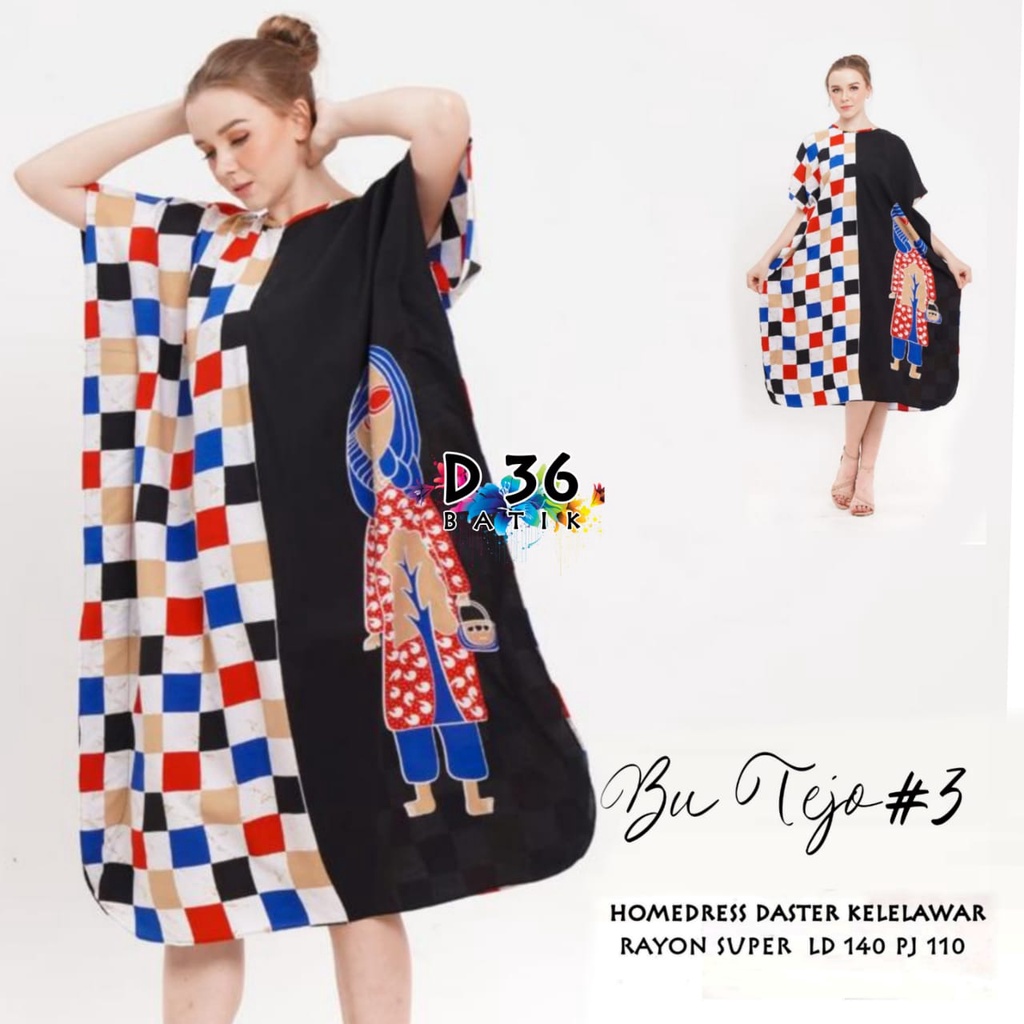 Daster Bu Tejo #3 Batik Homedress Kelelawar Baju Tidur Rayon Pastel Baju Tidur Kartun Jumbo Santai