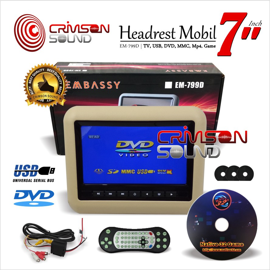 HEADREST TV LCD MONITOR 7 Inch PREMIUM Embassy EM-799D