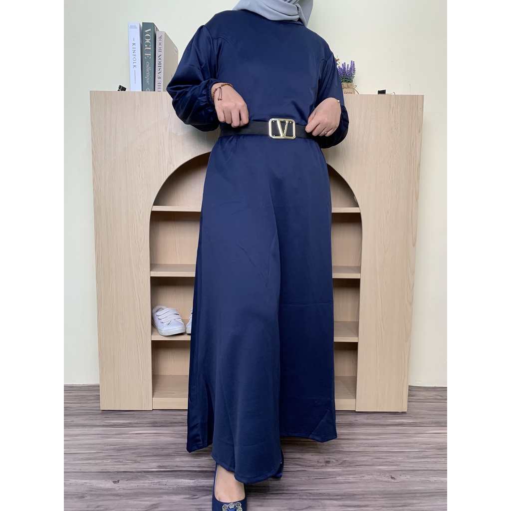 HOPYLOVY Gamis Wanita Maxi Dress Safira Bahan Scuba Premium FREE Belt V