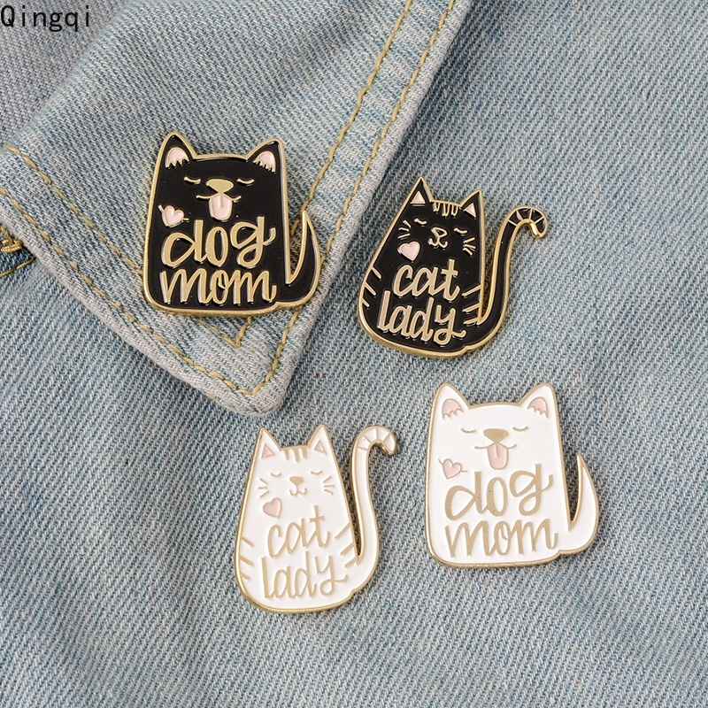 Bros Pin Enamel Desain Kartun Hewan Anjing Mom Cat Lady Bahan Metal Untuk Pria Dan Wanita