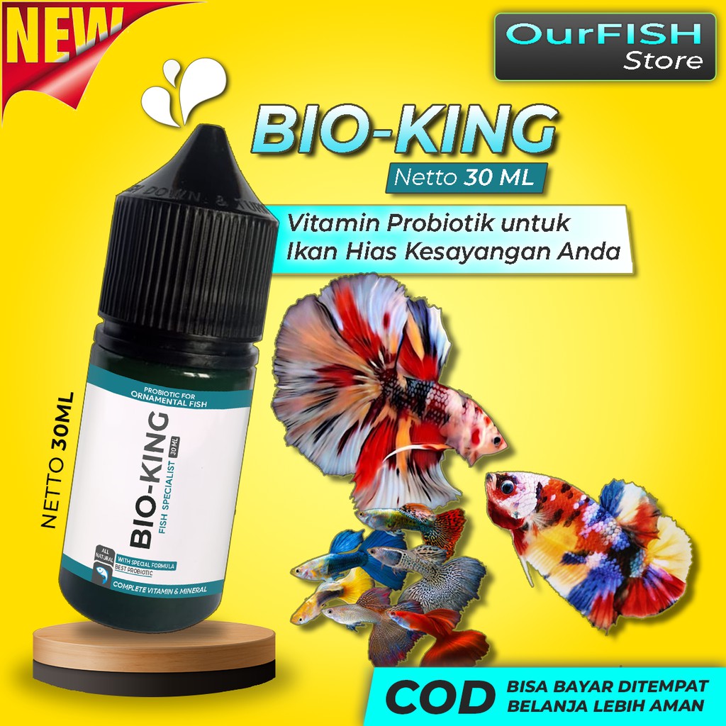 BIO-KING Vitamin Probiotik Ikan Cupang Guppy Gupy Avatar Blue Rim Giant Koi Halfmoon Pakan Cupang