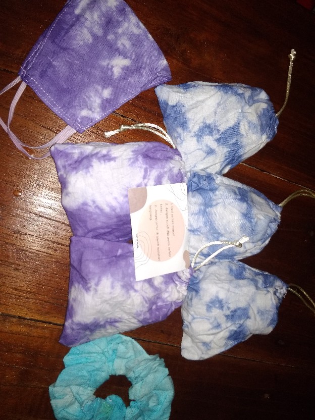 Paket Masker Tie Dye + Konektor Masker Hijab + Ikat Rambut