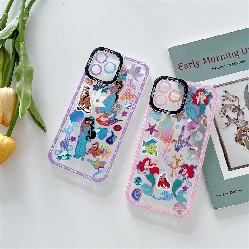 Soft Case Silikon Motif Kartun Perempuan Untuk Compatible for iPhone 14 13 12 11 Pro Max X Xr Xs Max iPhone 8 7 6 6s Plus SE 2020 Cartoon Beautiful Girl Phone Case Sticker Style Clear Silicone Shockproof Phone Protective Cover