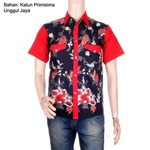 Kemeja Batik Trendy Kombinasi Embos Motif Cendrawasih - Merah