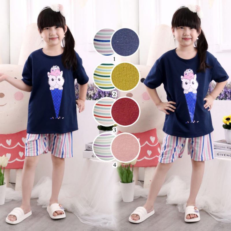 setelan pendek anak import 1-10 tahun motif ICE CREAM / hokah kids pendek ice cream