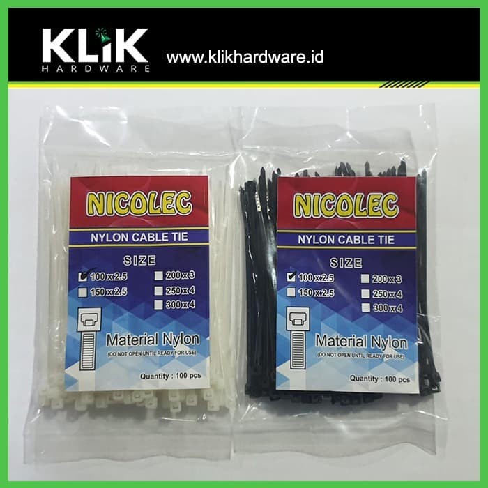 

ORGANIZER-DOCUMENT- KABEL TIES 10 CM 100 X 2.5 MM - TALI PENGIKAT - NYLON CABLE TIE - PUTIH