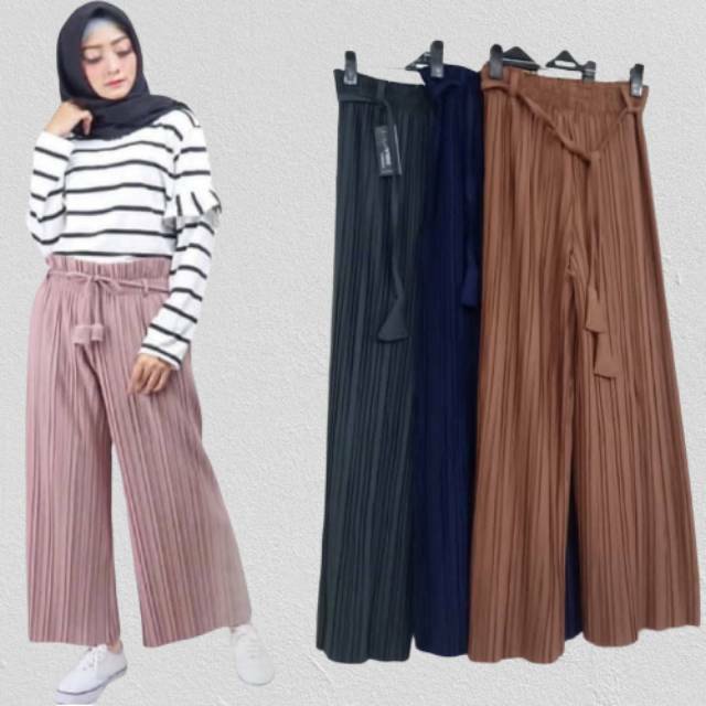 Kulot plisket premium Bahan Moumbloe Tebal Tali Lonceng / kulot plisket Import / kulot plisket pita